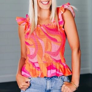 TCEC Smoked Ruffled Multi Colored Tank Top Size Small